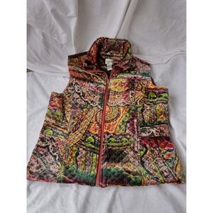 Chico's Colorful Silk Velvet Paisley Art-to-Wear Zip Front Quilted Vest 1